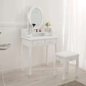 Toaletka Kosmetyczna z lustrem BIAŁA + TABORET